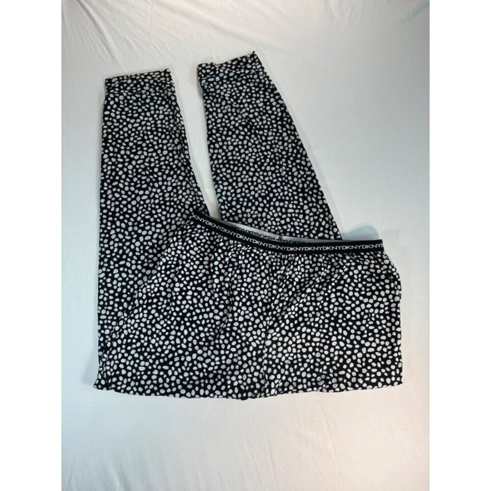 DKNY Intimates Black White Polka Dot Logo Waistband Sleep Jogger Pants Medium M